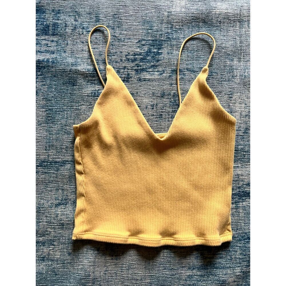 Garage Yellow Ribbed V-Neck Cropped Tank Top